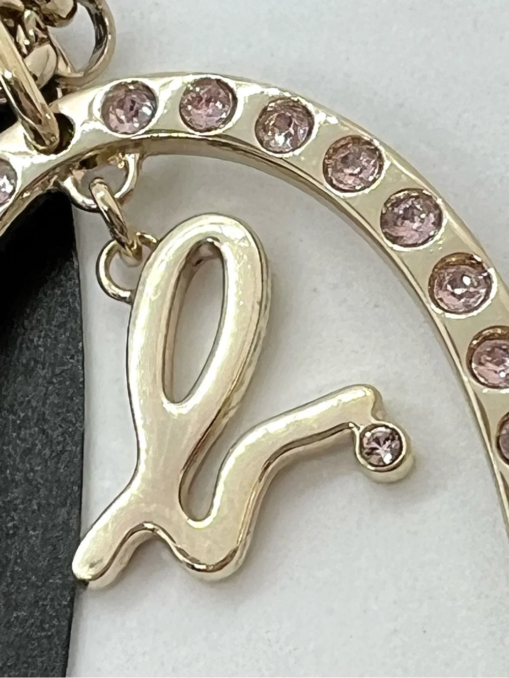 agnès b. Gold Heart Pink Crystal Bag Charm Keychain Signature b Logo